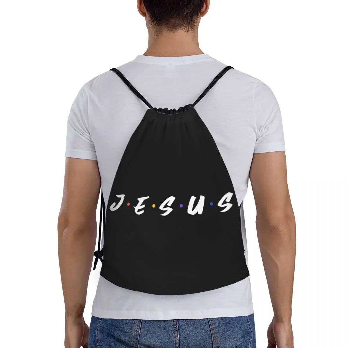 Jezus Christelijke Drawstring Tas Vrouwen Mannen Opvouwbare Sport Gym Sackpack Religieus Geloof Winkelen Rugzakken