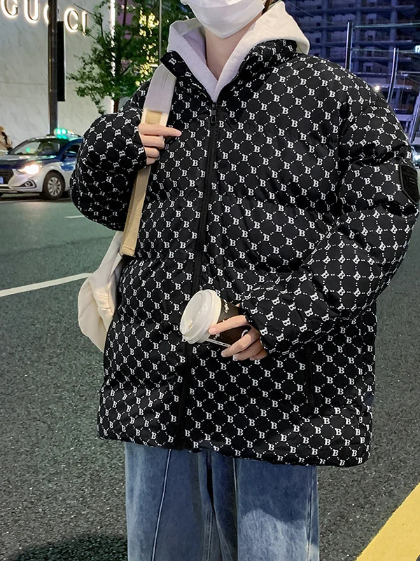 

Мужской B-Sle Cotton Jaet Bread на молнии, открытый кардиган с капюшоном, теплая верхняя одежда, модная городская молодежная Thiened Polyest...