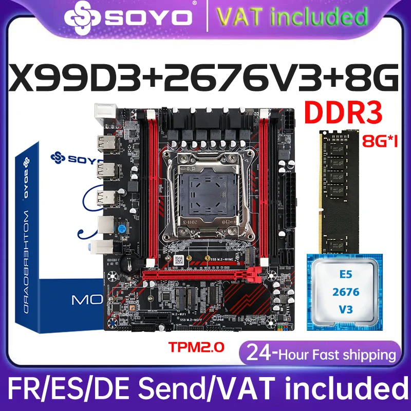 Carte mère SOYO X99 E5 2676 V3CPU DDR3 8G RAM Mémoire TPM2.0 Set Intel LGA2011 M.2 Composants informatiques PCgame office pcie3.0X16