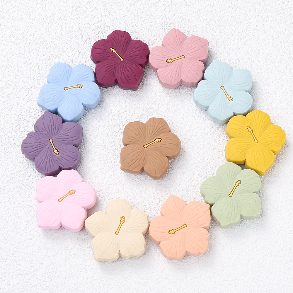 10Pcs New Silicone Beads Multicolor Sakura Shape Loose Beads Baby Nursing Chewable Teething DIY Handmade Bracelet Accessories