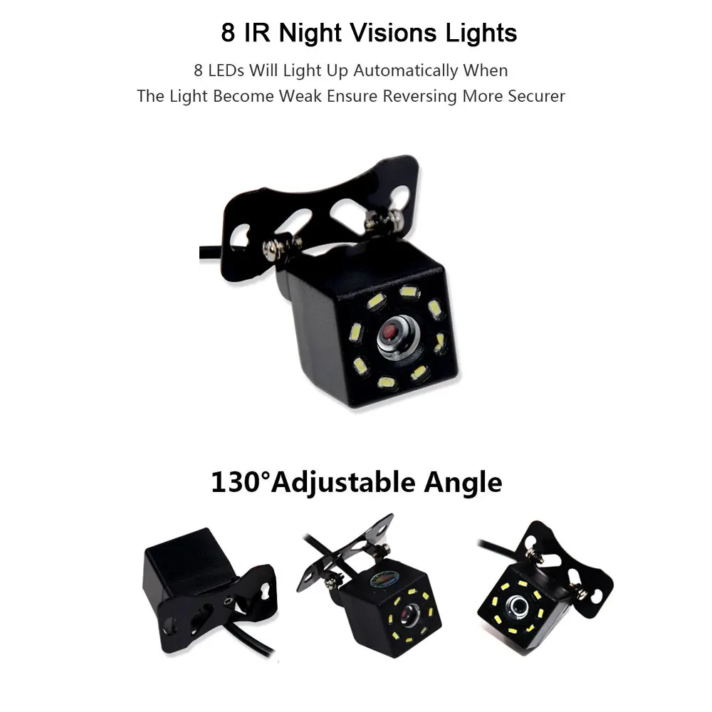 Car Rear View Camera 8 LED Night Vision Wide Angle HD Color Image Waterproof Universal Backup Parking Reverse