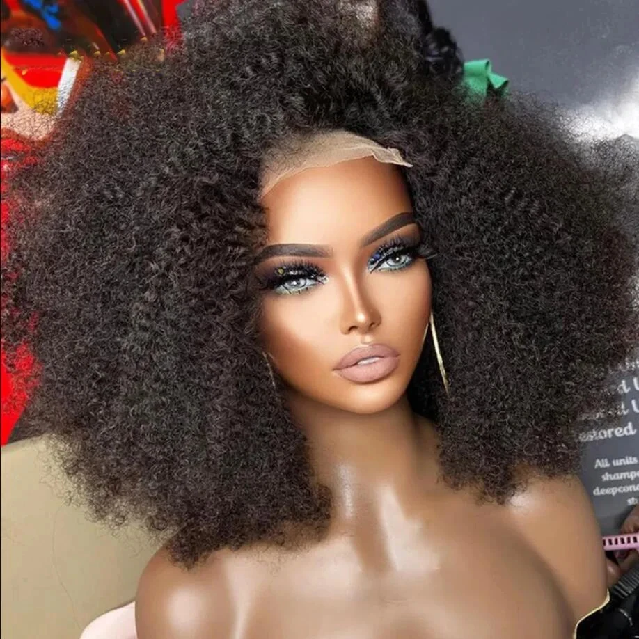 Soft Preplucked Glueless Bob Black Kinky Curly Deep Synthetic Lace Front Wigs For Women With Babyhair Daily Heat Resistant