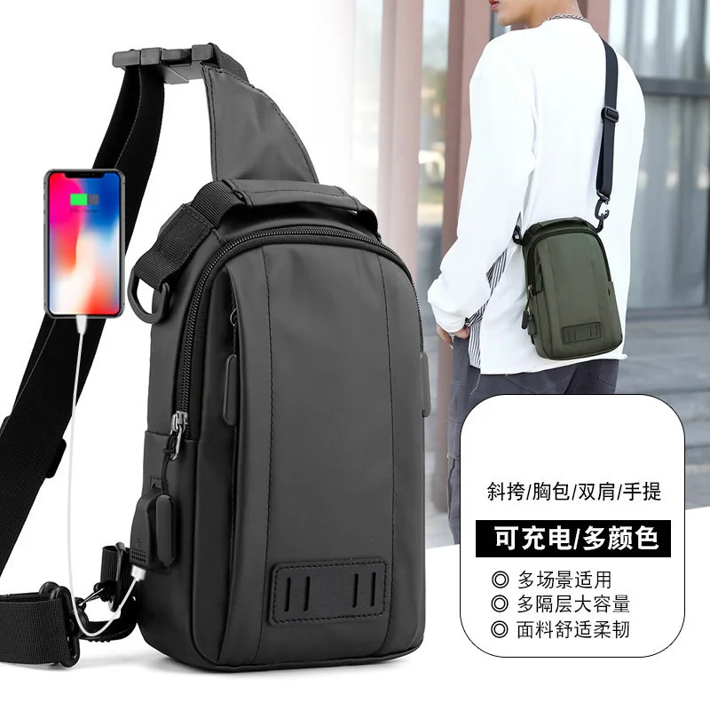 Bolso de pecho multifuncional a la moda, bolsa de mensajero de tela de nailon impermeable, bolso de hombro de tendencia para hombres, bolso de pecho recargable