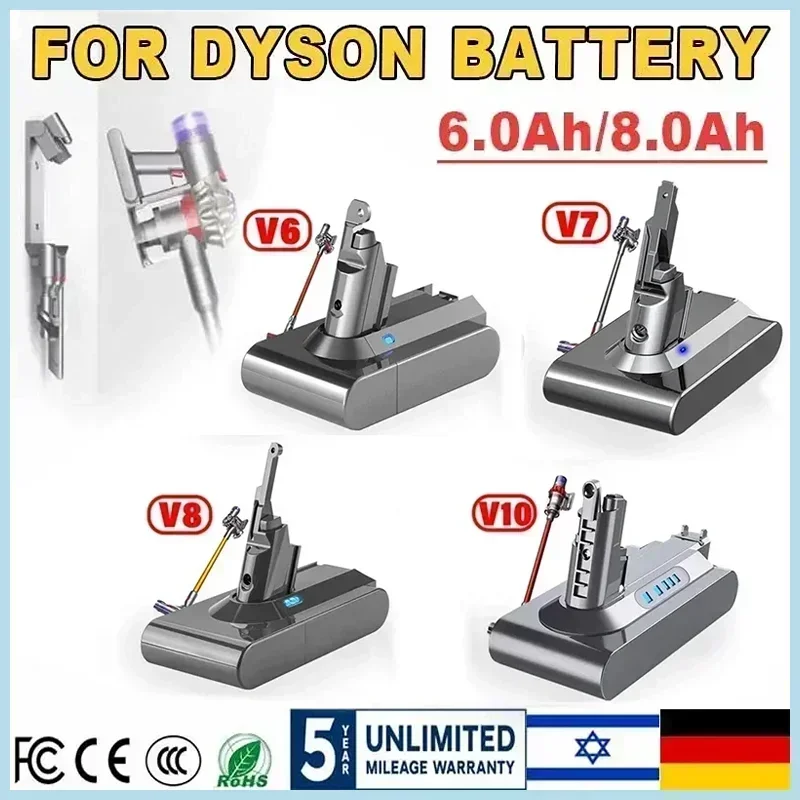 WE Vacuum Cleaner Battery for Dyson V6 V7 V8 V10 V11 Series SV07 SV09 SV10 SV11 SV12 DC61 DC59 DC58 Animal Rechargeable battery