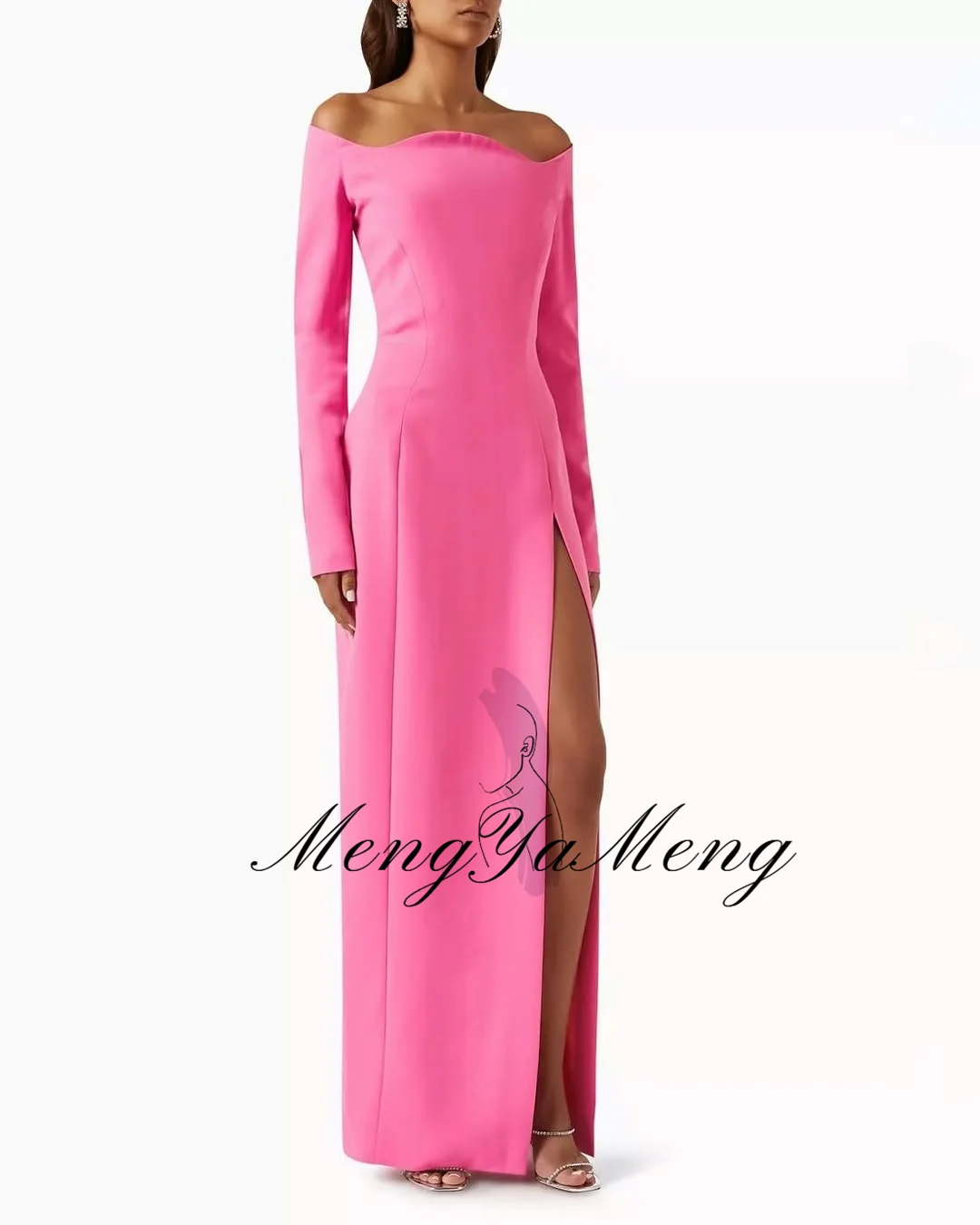 ZHUISHU Elegant Women Evening Dresses with Slit Long Sleeves Customized Simple Modest Party Gown Banquet Dinner Formal Dresses