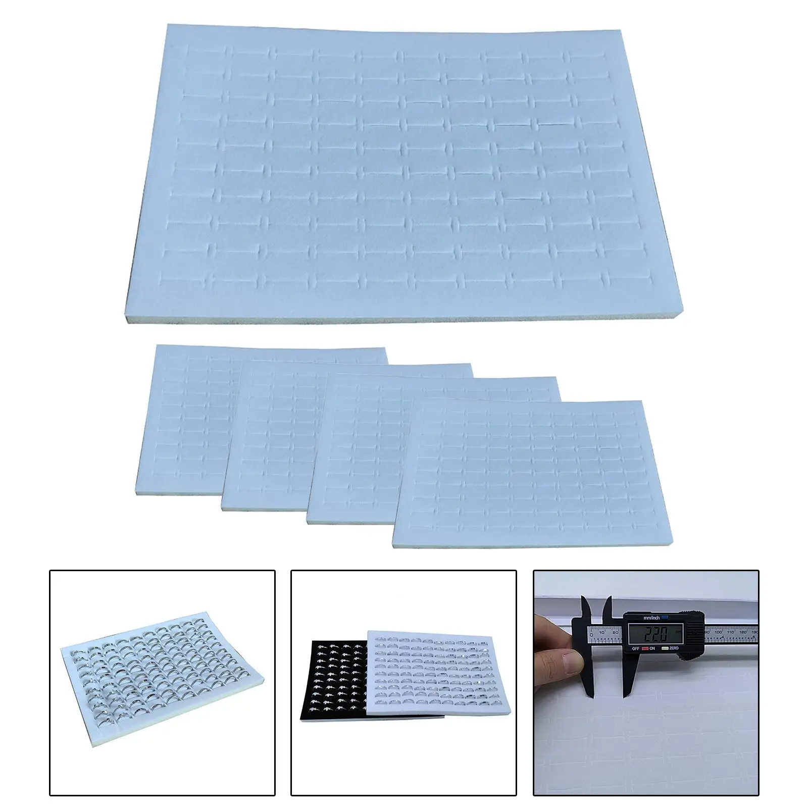 5Pcs 100 Slots Ring Pad Foam Insert Foam Pads Stackable Velvet Rings Insert Selling Rings Mats Jewelry Holder Inserts Accessory
