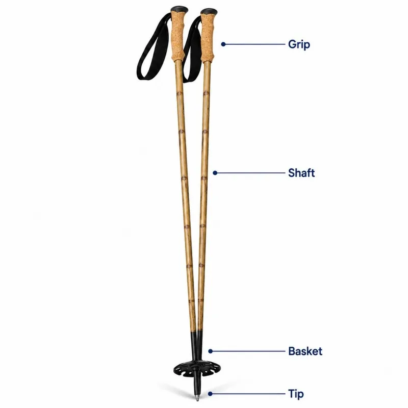 Zeroring Carbon Bamboo Ski Poles, Lightweight Fixed Alpine Sticks, Cork Grip, 2026 Premium Design