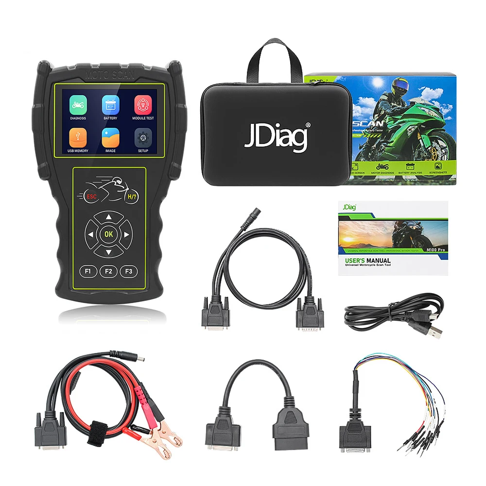 JDiag M100 PRO Motorcycle Scanner Professional OBD Diagnostic Tool Code Reader EFI System+Battery Dual Detection Multi-Language