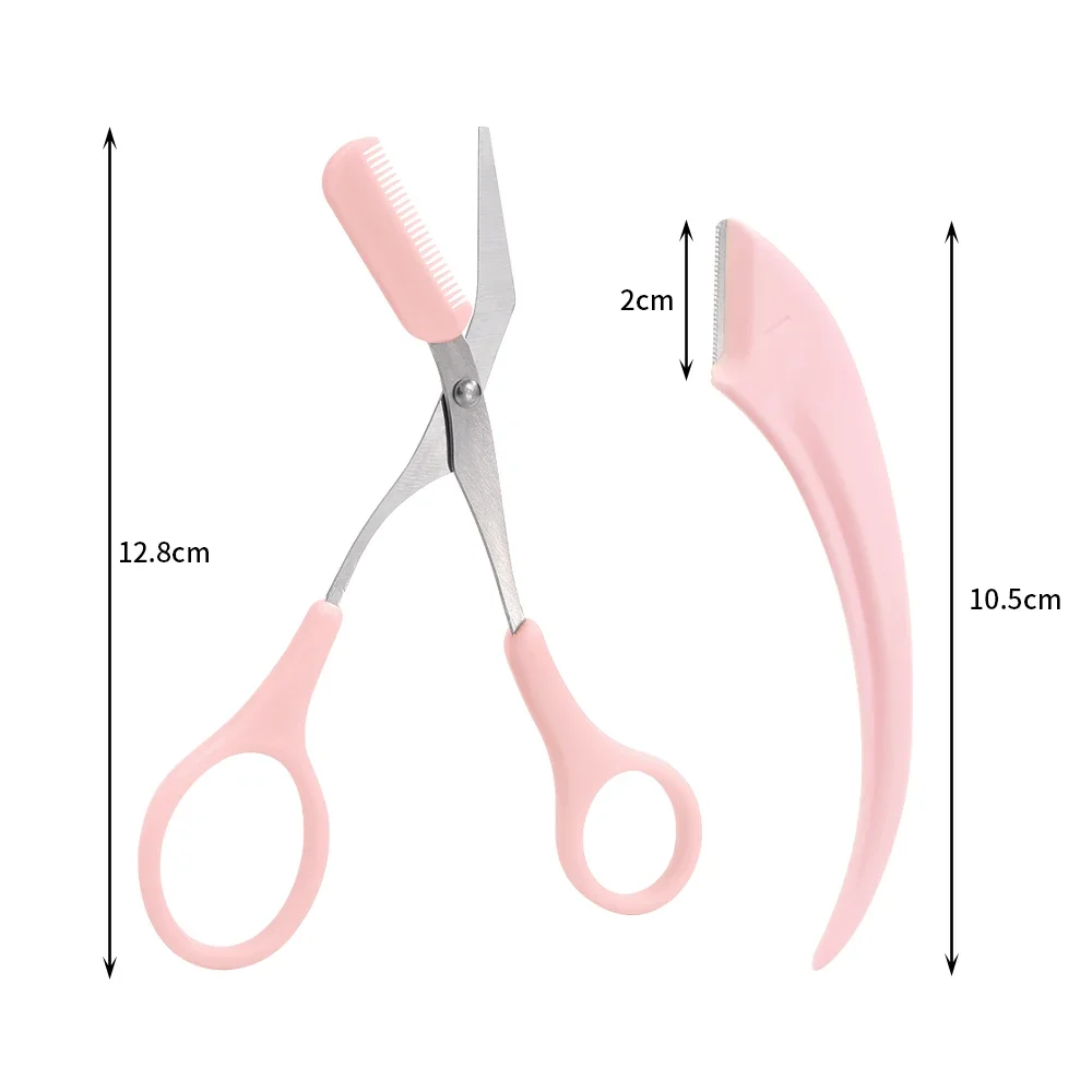 2PCS Eyebrow Trimmer Set Portable Brow Comb Scissors Eyebrow Knife Women Professional Face Shaver Hair Removal Razor Makeup Tool