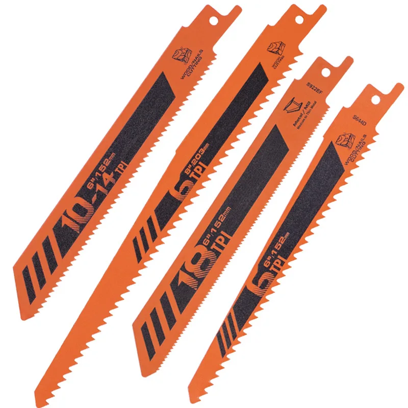 مجموعة شفرات القطع عالية الكفاءة للمناشير الترددية المعروفة أيضًا باسم "المناشير" في بعض سياقات مع شفرات برتقالية بطول 20 سم