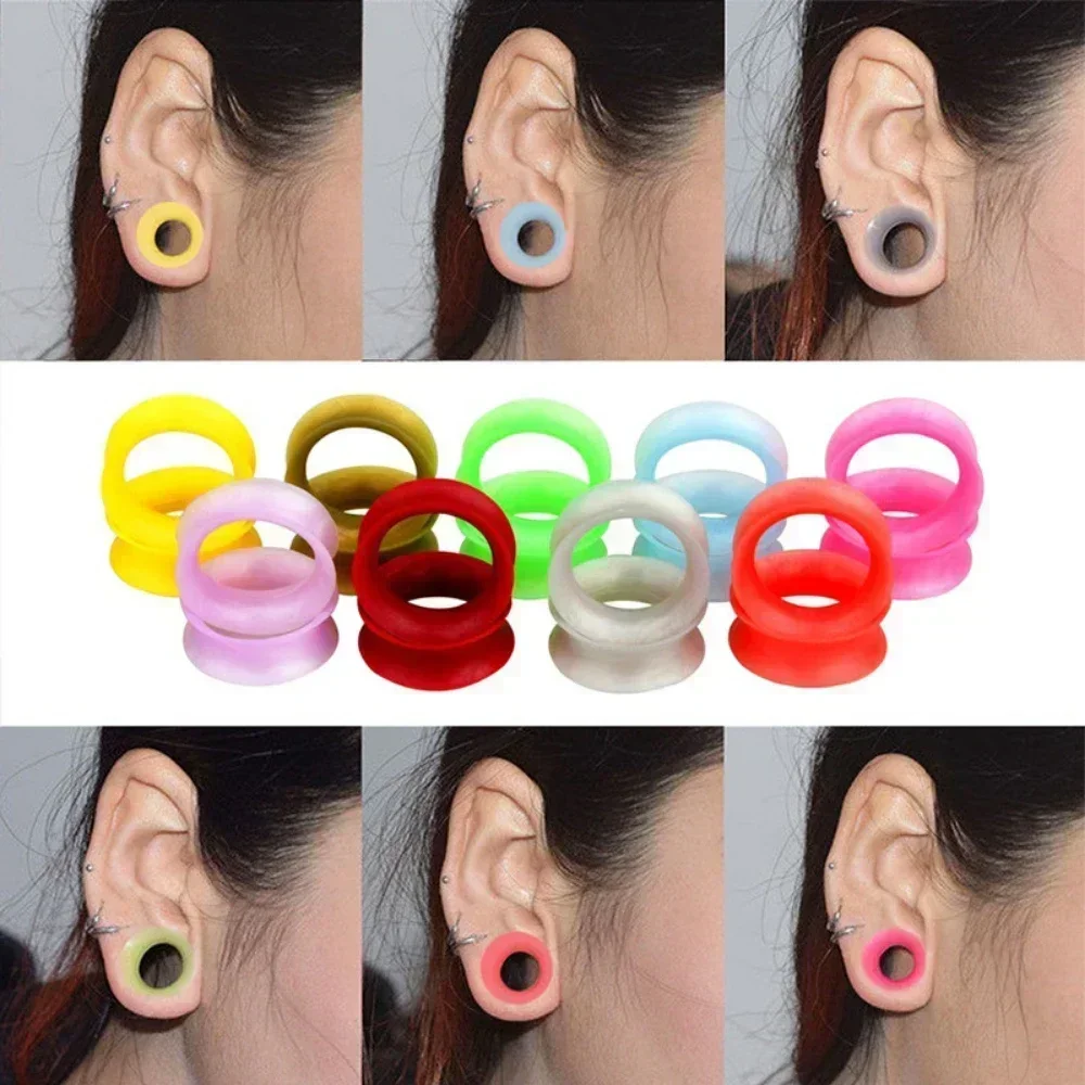 2Pcs Ultra Thin Silicone Double Flared Saddle Ear Plug Multi Color 9mm Barrel Ear Flesh Tunnel Stretcher Gauge 6-25mm
