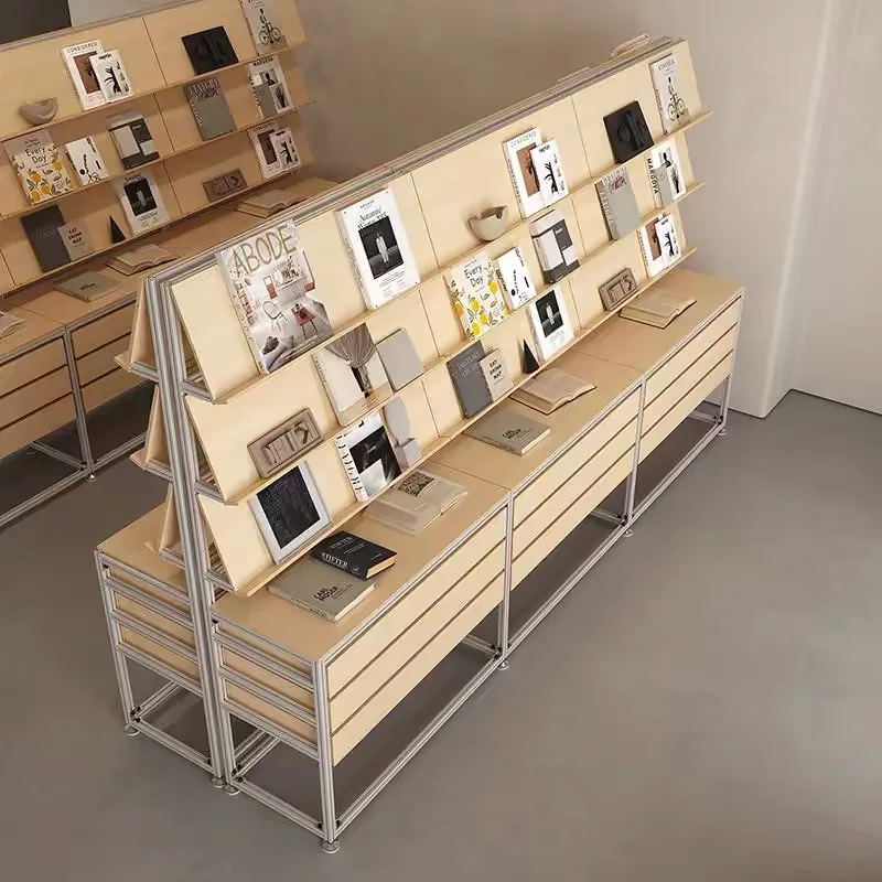 Aluminum Profile Display Shelf Birch Ocean Panel Industrial Wind Storage Exhibition Bookshelf Multi-layer File Sample Display Ca