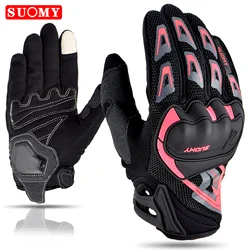 SUOMY Lady Summer Motorcycle Gloves Women Teens Girls Full Finger Moto Racing Touch Screen Motocross Gloves Female Pink S-XXL