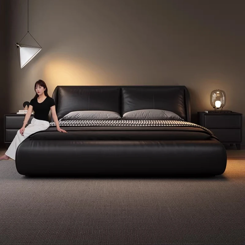 180x200cm Italian Master Double Bed Headboard Bedroom Soft Frame Black Marriage Bed Home Twin King Size Wooden Bedroom Furniture