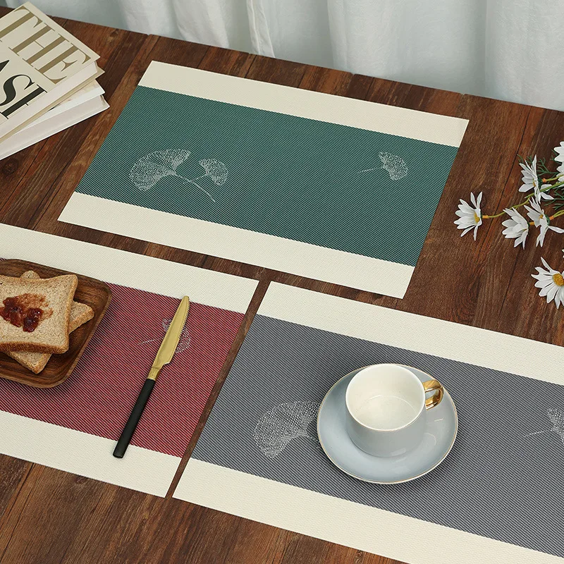 Chinese Two-Tone Ginkgo Leaf Placemats Soft Insulation Tableware Mat for Hotel Restaurant Pvc Waterproof Coffee House Coasters