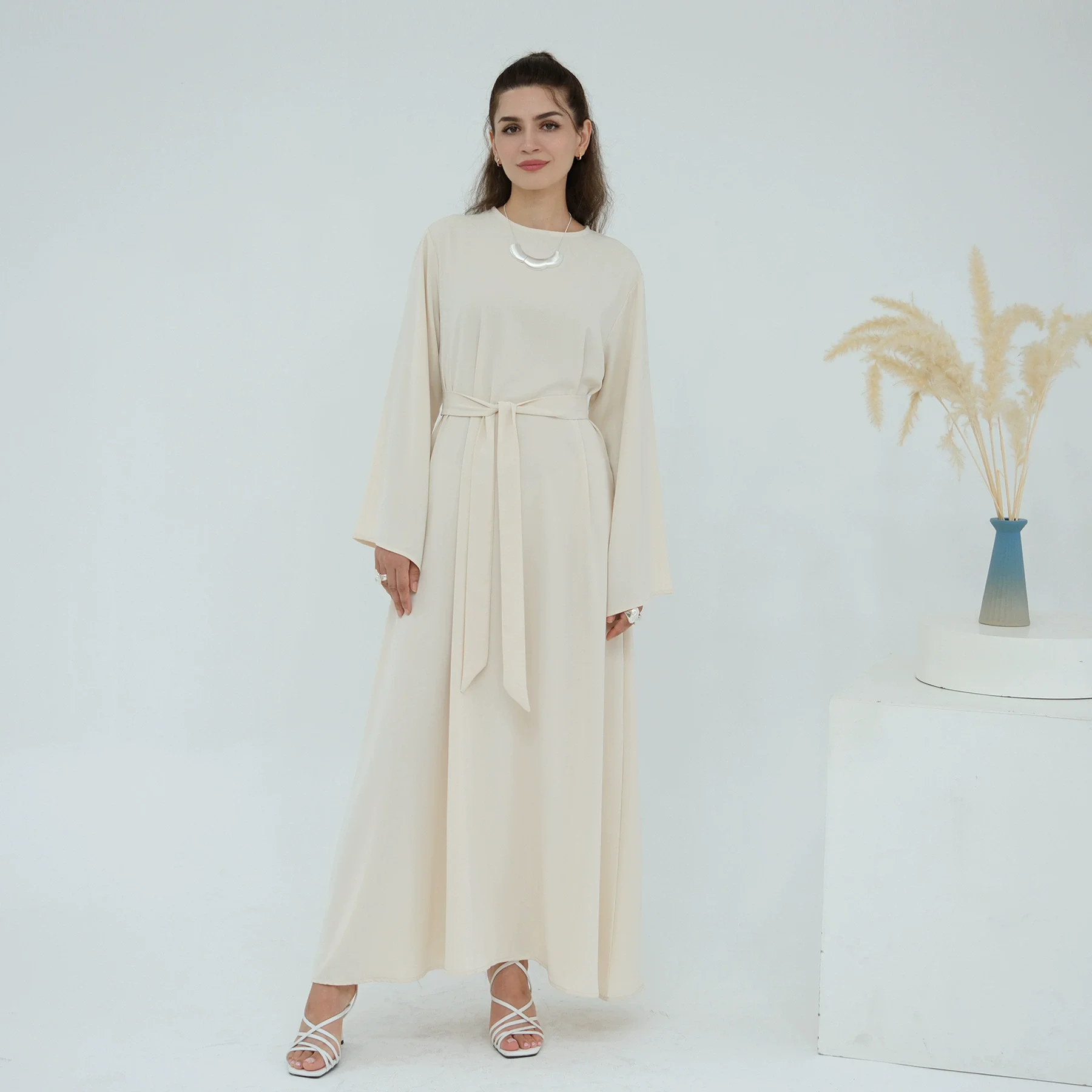 Jesienna sukienka letnia damska muzułmańska abaja sukienki hidżab eleganckie długie rękawy typu lampion maxi szata codzienna luźna sukienka bez rękawów