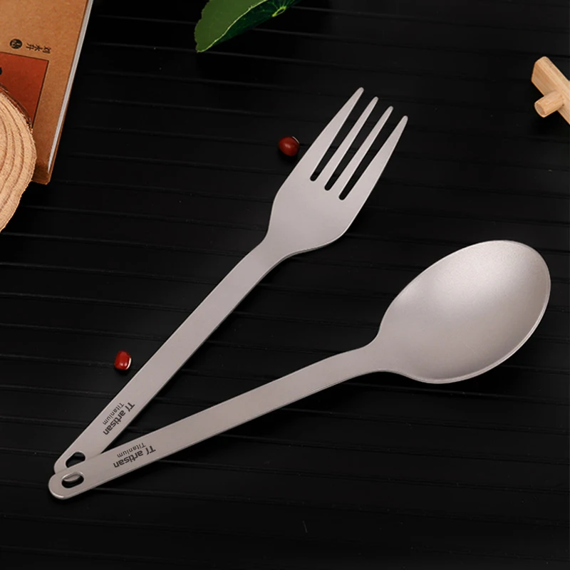 

Tiartisan Camping Cooking Set Titanium Spoon Fork Lightweight Outdoor Hiking Travel Picnic Tableware Titanium Spoon Fork