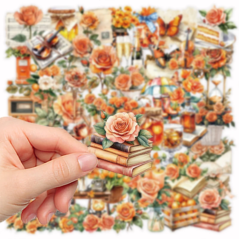 50PCS Vintage Floral Graffiti Stickers DIY Aesthetic Waterproof Decals Motorcycle Fridge Laptop Guitar Scrapbooking Children Toy