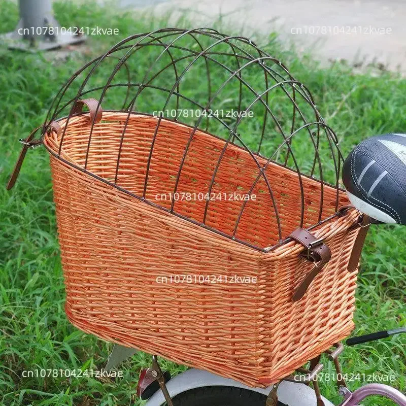 Bicycle Pet Cage Car Basket Storage Basket With Iron Cover Dog Cage Storage Basket Rear Frame Woven