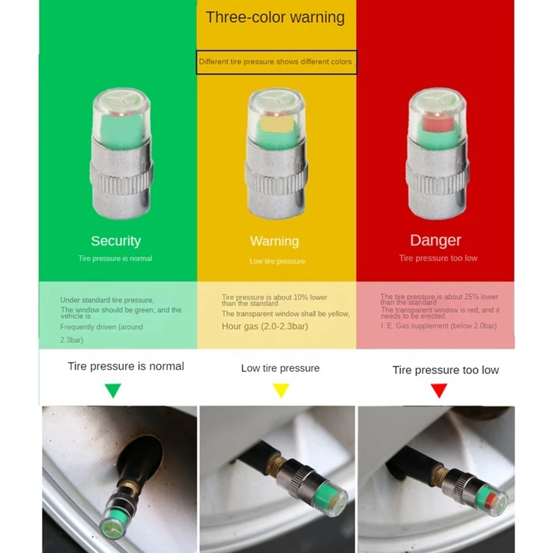 Car Tire Pressure Indicator Tire Pressure Gauge Indicator Alert Monitoring Valve Cap Sensor External Valve Detection