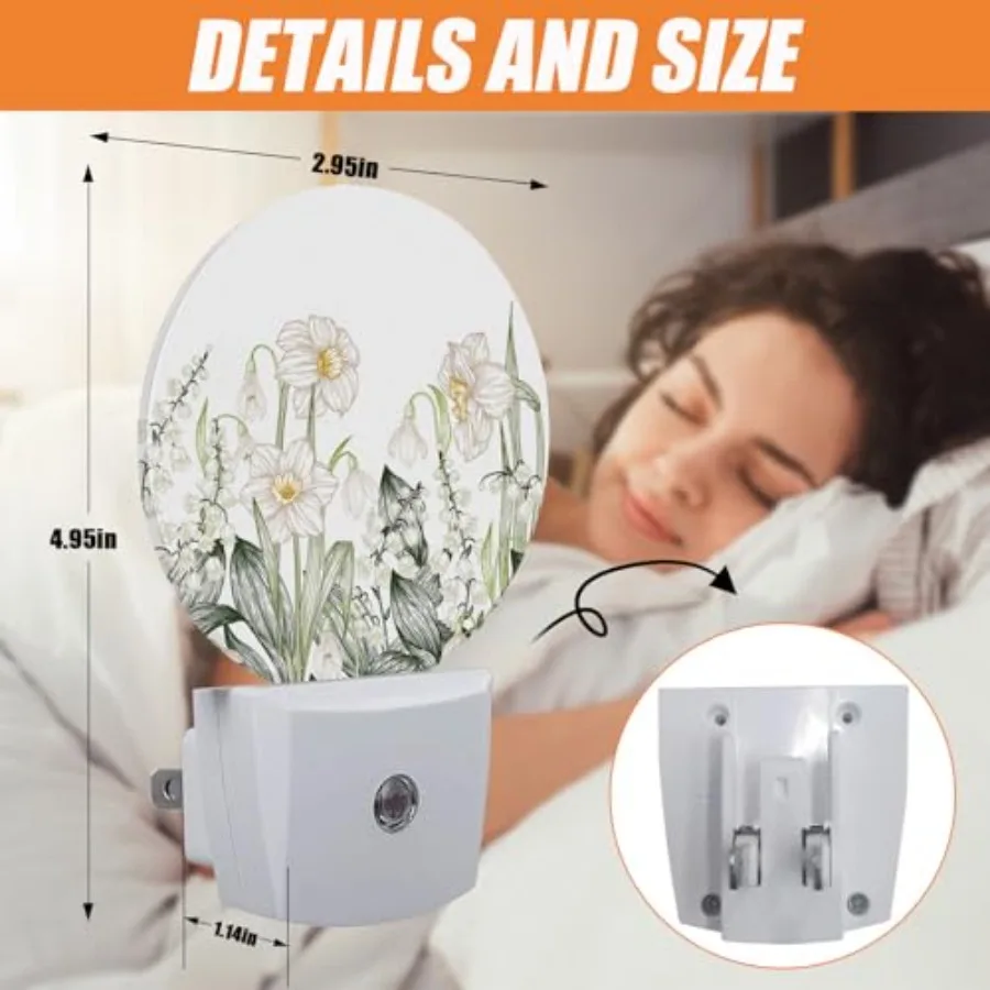 Night Light, Vintage White Flower Nightlight Plug into Wall LED Lamp Auto Sensor Dusk to Dawn for Bedrooms/Kitchens/Toilets/Cor