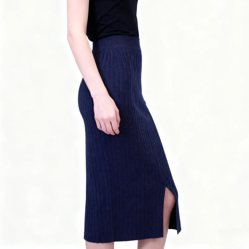 กระโปรงไหมพรมผู้หญิงทรงเข้ารูป สีพื้น ยางยืด เอวสูง ทรงดินสอ กระโปรงยาวแฟชั่นผู้หญิง