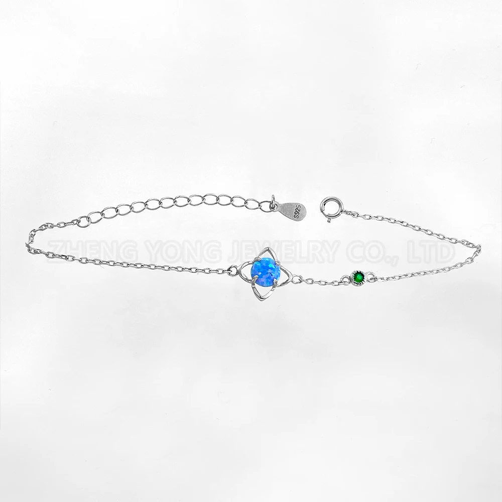 

Star Bracelet Sterling Silver for Woman Opal Jewelry 4 Point Star Adjustable Chain Bracelet