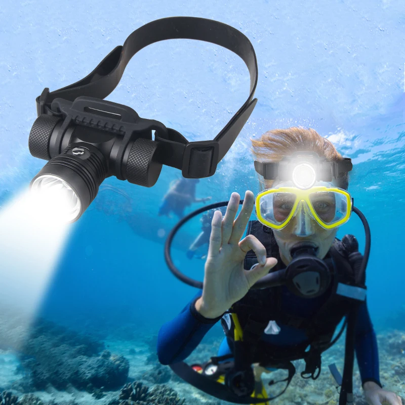 LED Rechargeable Headlamp 3000LM IPX8 Waterproof Super Diving Headlamp 18650 Torch Underwater Scuba Head Flashlight