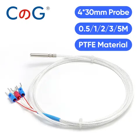 CG 4*30mm Stainless Steel Roller Slot Probe PT100 Temperature Sensor Thermal Resistance with 0.5/1/2/3/5M PTFE Waterproof Wire