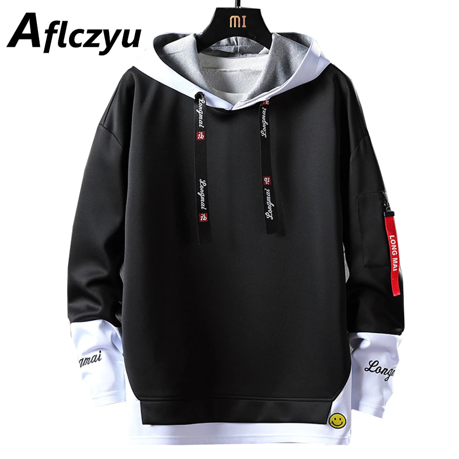 Spring Autumn Hoodies Men Streetwear Patchwork Hooded Sweatshirt Fashion Casual Pullover Male Hoodies