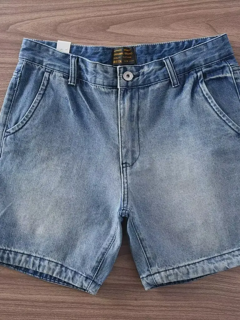 

Summer 2026 Men's Retro American Washed Denim Shorts Slim Fit Casual Pants mid Waist Zipper Closure Straight Leg Jeans