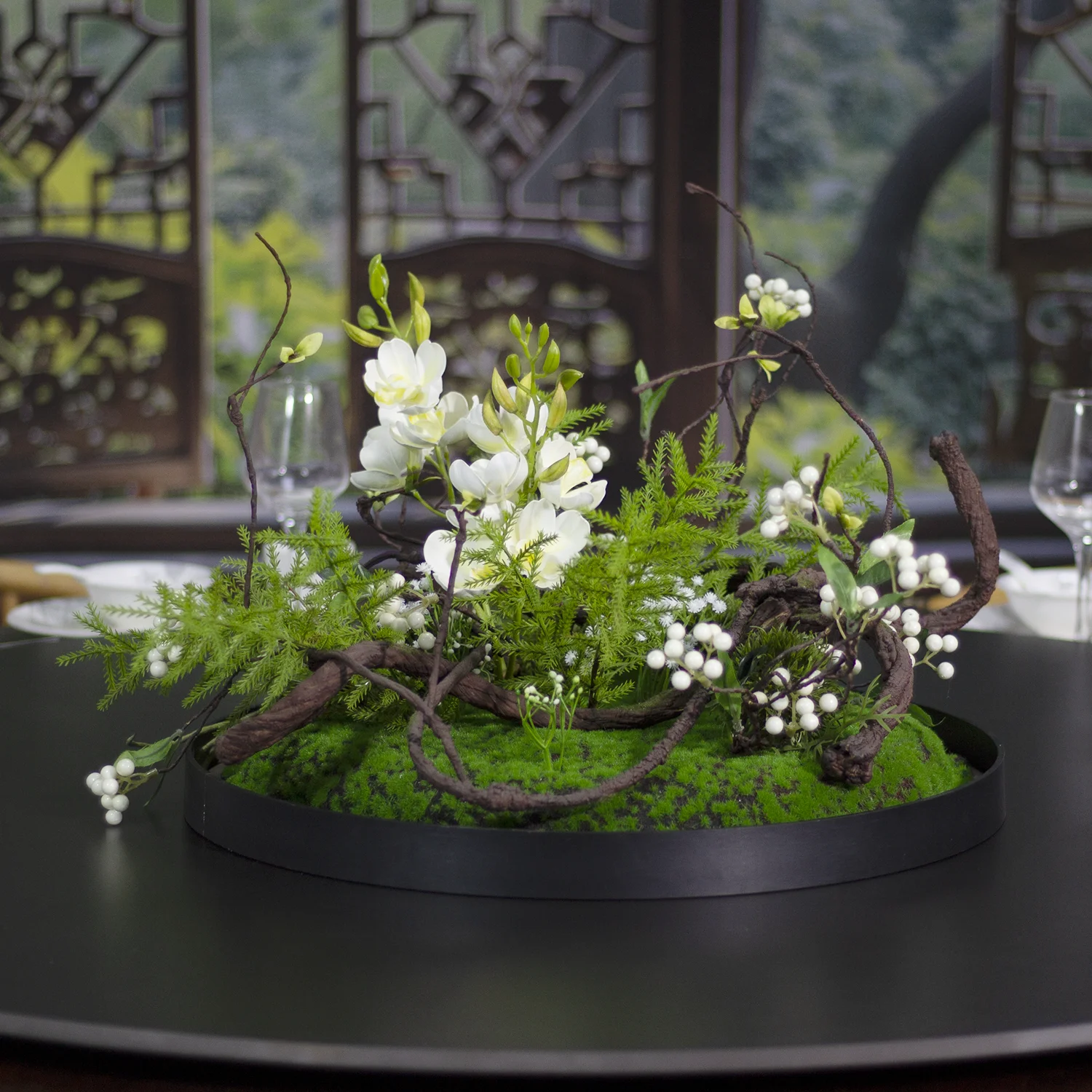 Hotel large round table middle ornament turntable table flower pendulum flower high-end restaurant desktop decoration micro