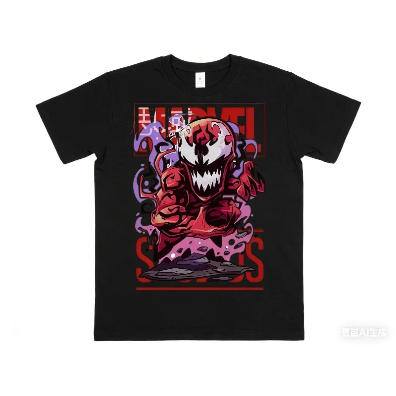 Q-version Marvel short sleeved round neck T-shirt for men, cool summer, pure cotton, loose and fashionable half sleeve