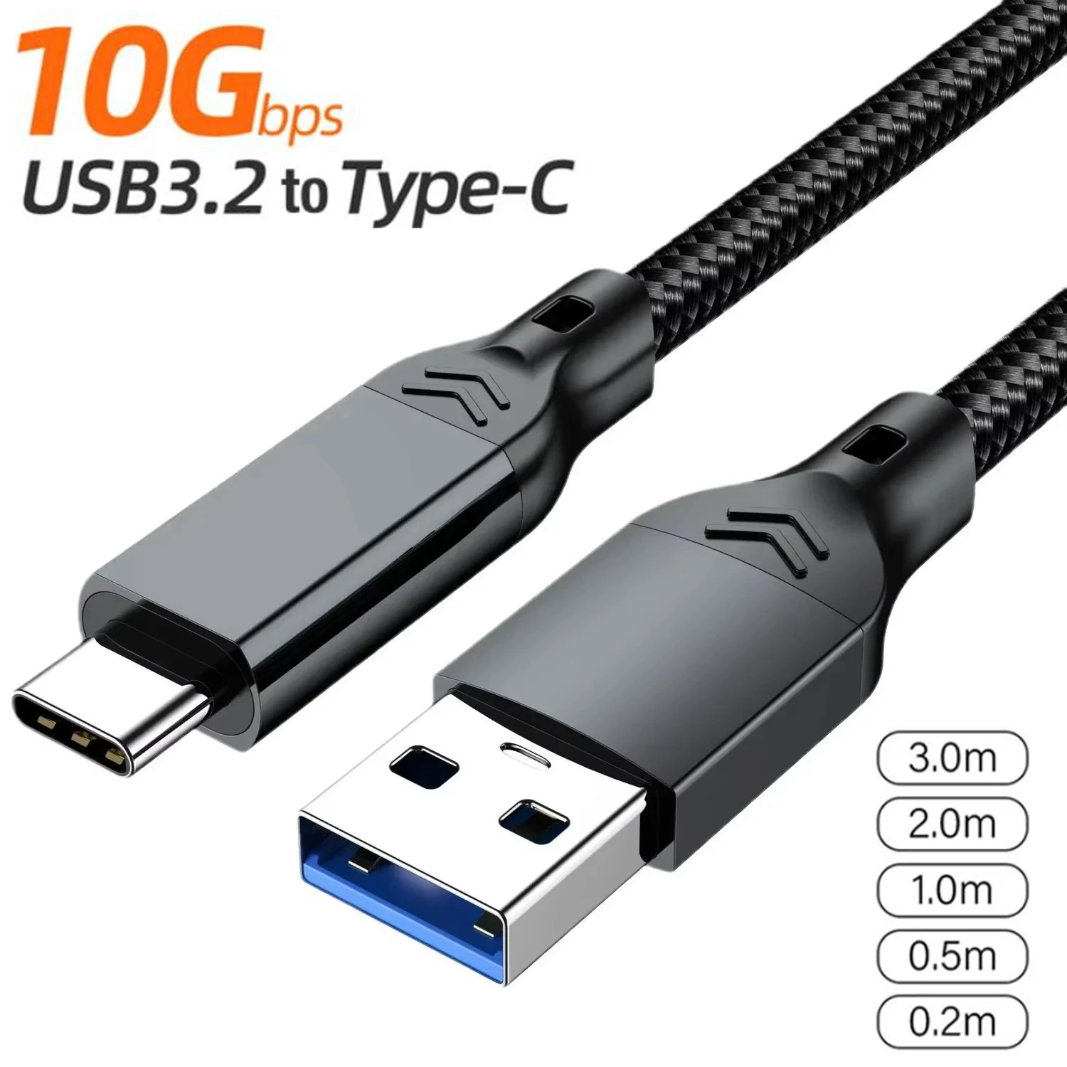 USB 3.2 Gen2 10Gbps Cable USB-A to USB Type C Cable 3A 60W Fast Charging 10G Data Transfer Cord USB-C for SSD Hard Disk 1M 2M 3M