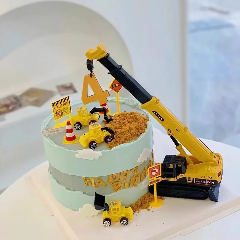 LAPONO Mini Excavadoras Y Grúas – Set De 16 Vehículos De Construcción Para Decorar Pasteles Y Jugar, Regalo Para Niños 3-5 Años