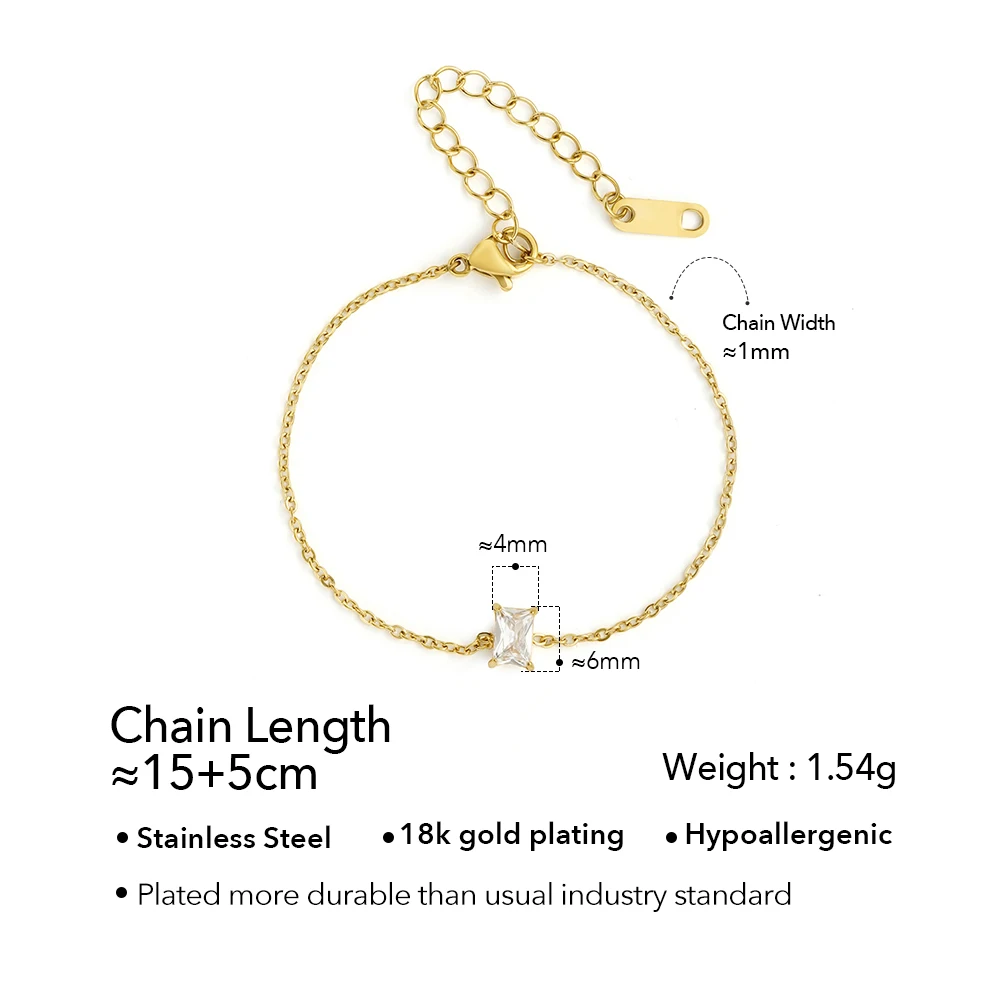 ENFASHION Pulseras Simple Square White Zircon Bracelet For Women's Stainless steel 18K Gold Plated High Street Delicate Jewelry