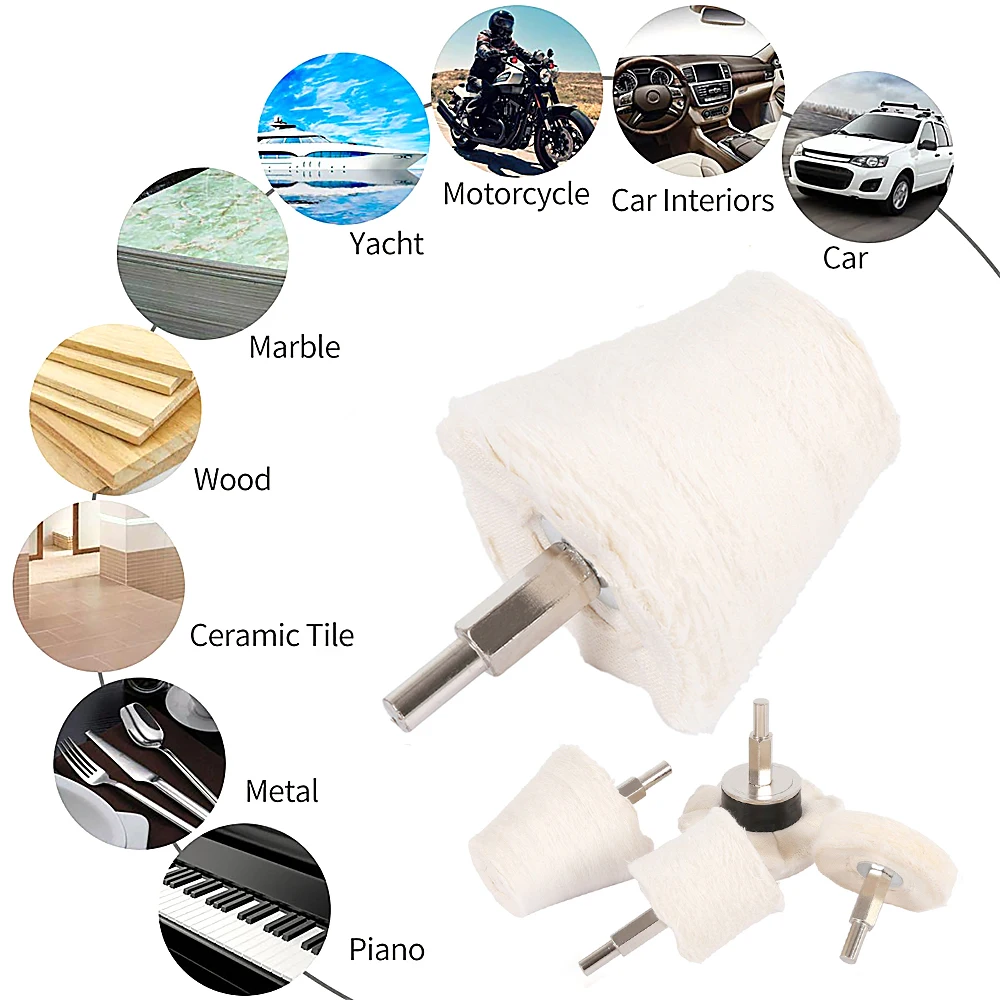 4pcs Car Polishing Cone Buffing Cloth Wheel Pad Wool Waxing Polish Buffing Pad Polisher Adapter Polishing Disc Car Cleaning Tool