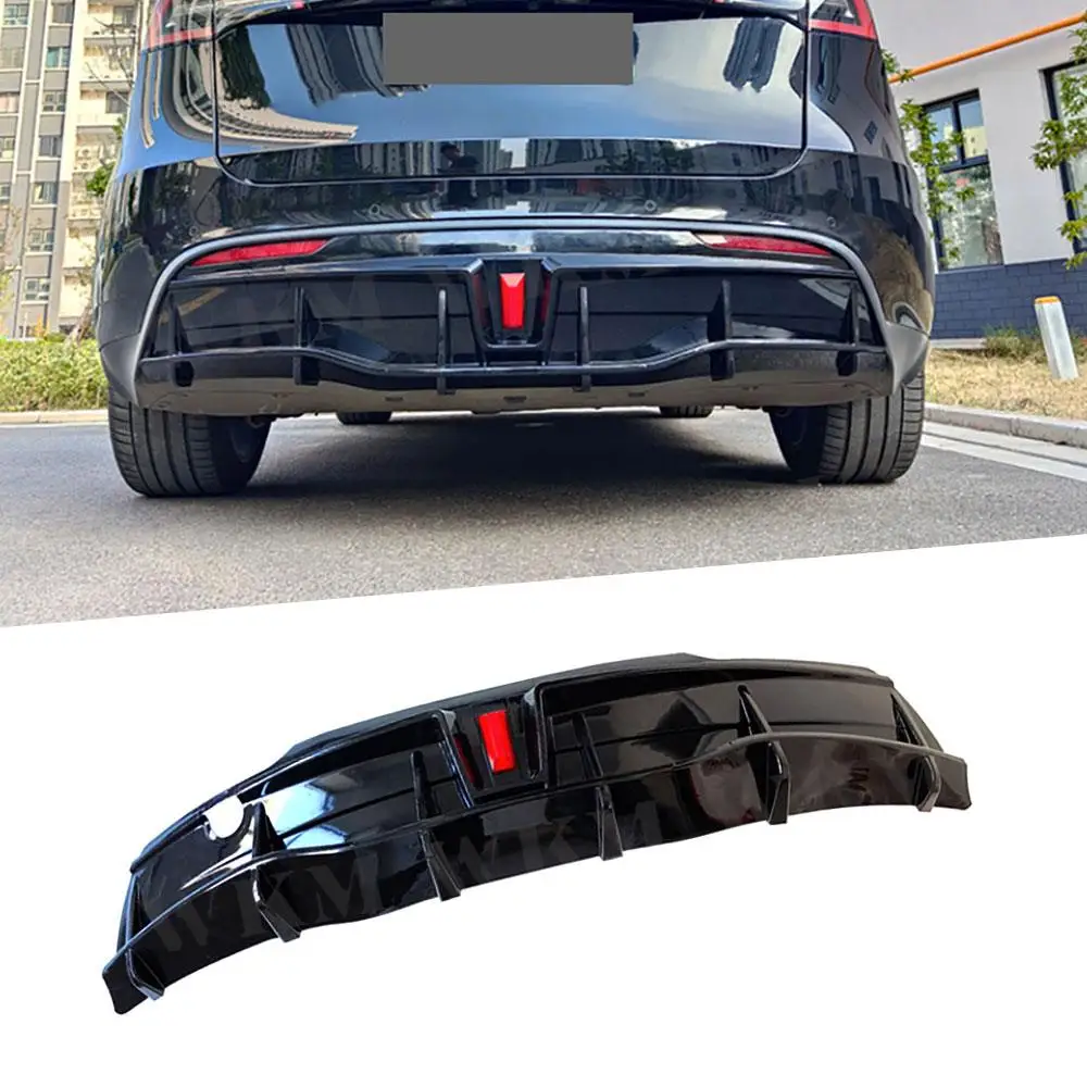 

ABS Carbon Look Rear Bumper Lip Diffuser Spoiler for Tesla Model Y 2018 + With LED Light Matte Black Rear Bumper Lip Spoiler