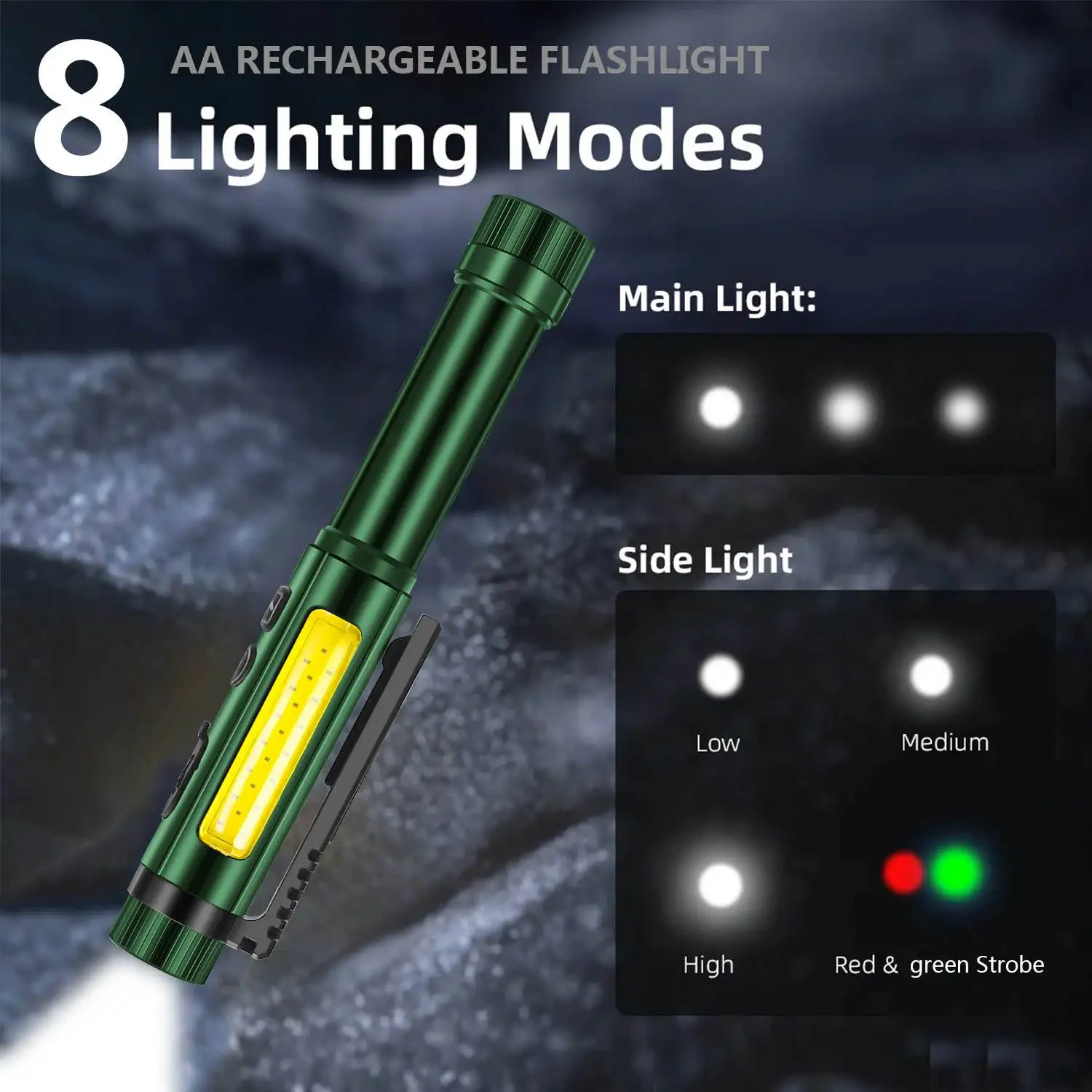 M45 Pen Flashlight 500LM AA Flashlight EDC Work LED Flashlight with 14500 battery 8 Lighting Modes for Camping Repair Emergency