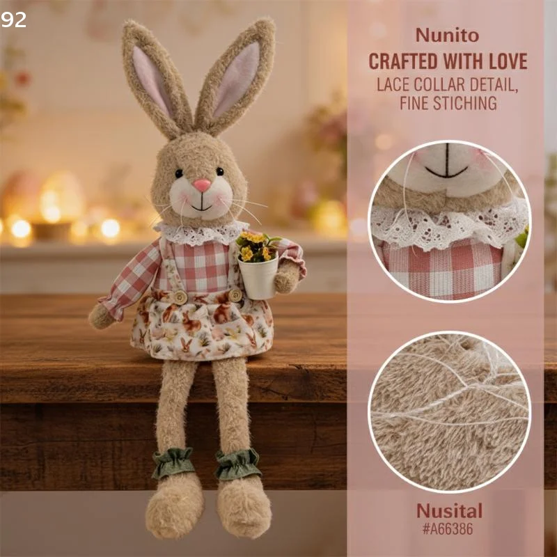 Long-Legged Easter Rabbits, Pastoral Theme Plush Desk Decor for Parties and Family Gatherings