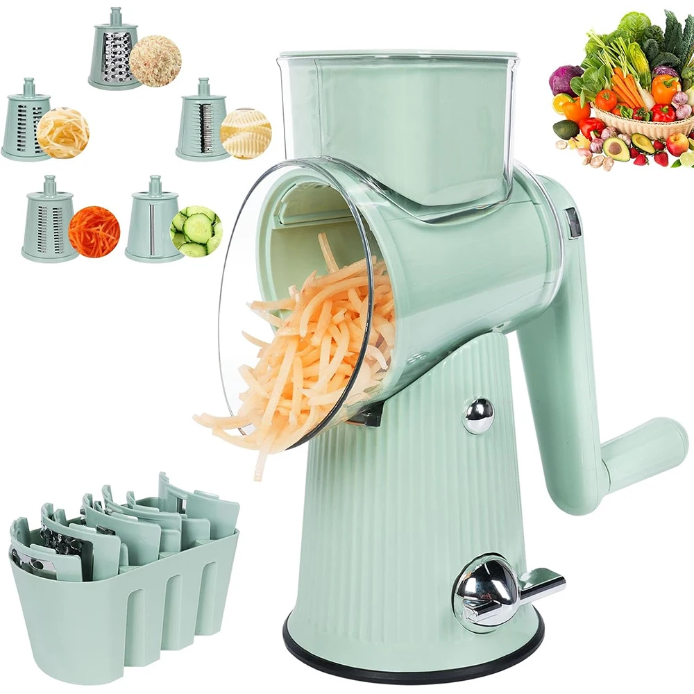 5 in 1 Rotary Grater Hand Crank Cheese Grater Vegetable Slicer Kitchen Mandoline Vegetable Slicer Shredder For Carrot Potato