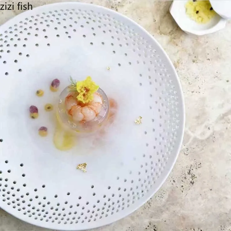 Hollow Out Ceramic Plate Creative Salad Plate Thick Soup Dish Pasta Dish Dessert Snack Plate Decorative Plates Kitchen Utensils