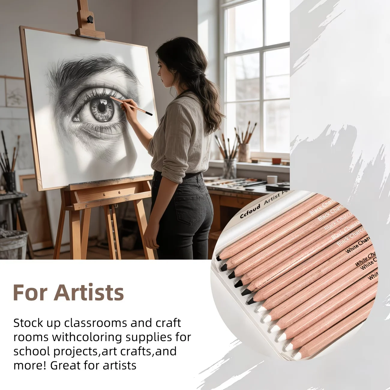 12pcs Set of Sketching Pencils in 6 Colors, Including Charcoal Drawing Pencils, Ideal for Art Students And Professional Painters