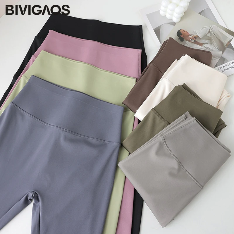 BIVIGAOS Spring Seamless Shark Leggings Women Mid-High Waist Sexy Tight Leggings Multi-Color Sport Fitness Running Leggings