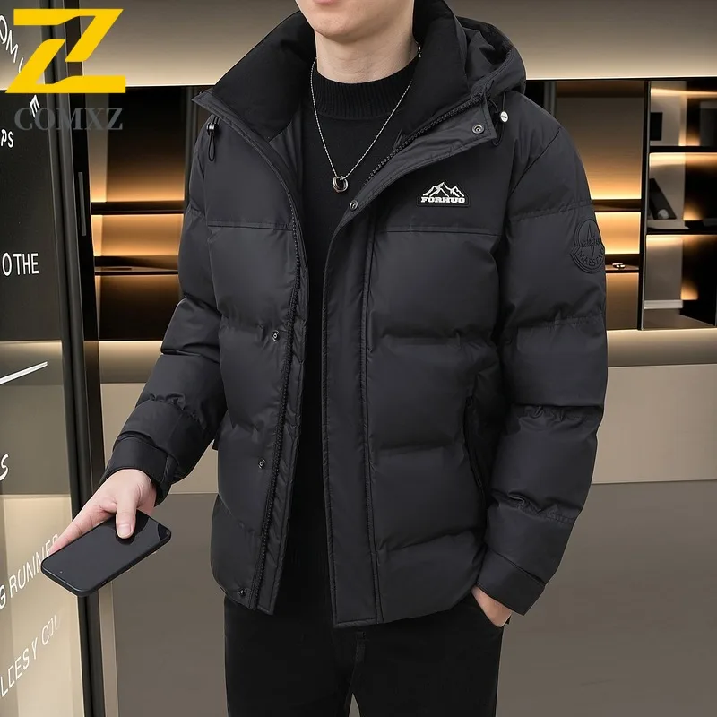 COMXZ 2025 Winter Warm Thick White Duck Down Coat Detachable Hood Windproof Waterproof Lightweight Shiny Outdoor Sport Coat​