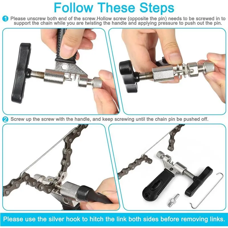 AB11-1 Set Bike Chain Tool Set Includes Chain Breaker Wear Gauge And Missing Links For Cycling Maintenance