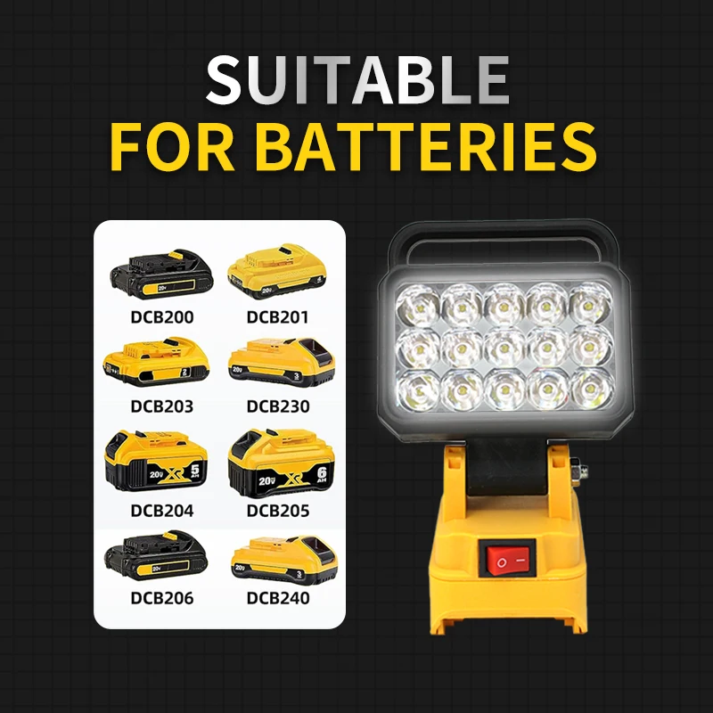 For Dewalt 18V Li-ion Battery LED Work Light 4 Inch Flashlight Portable Emergency Flood Lamp Camping Lamp