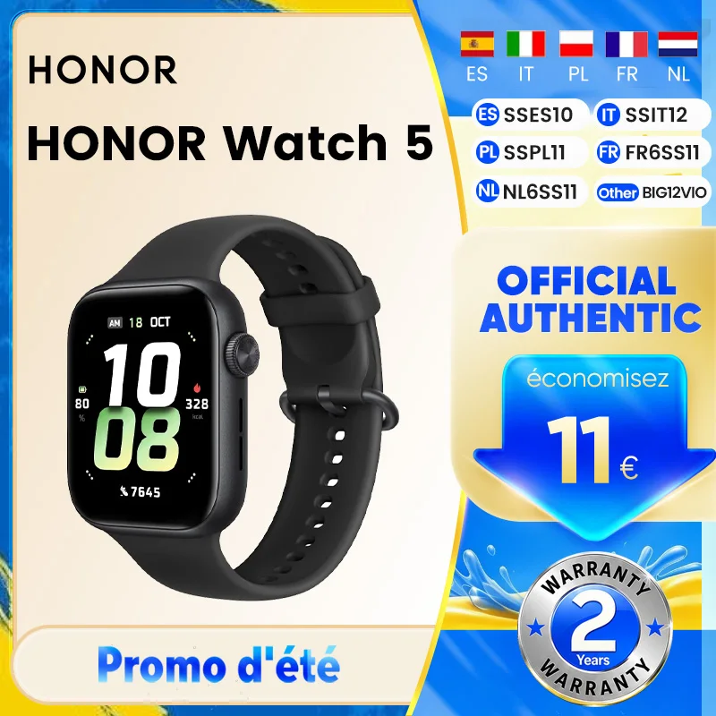 Montre Honor 5, analyse de la santé, suivi GPS précis, autonomie de 15 jours, écran AMOLED plus grand de 1,85 pouces, 60 Hz, 5 ATM, IP68, BT5.2