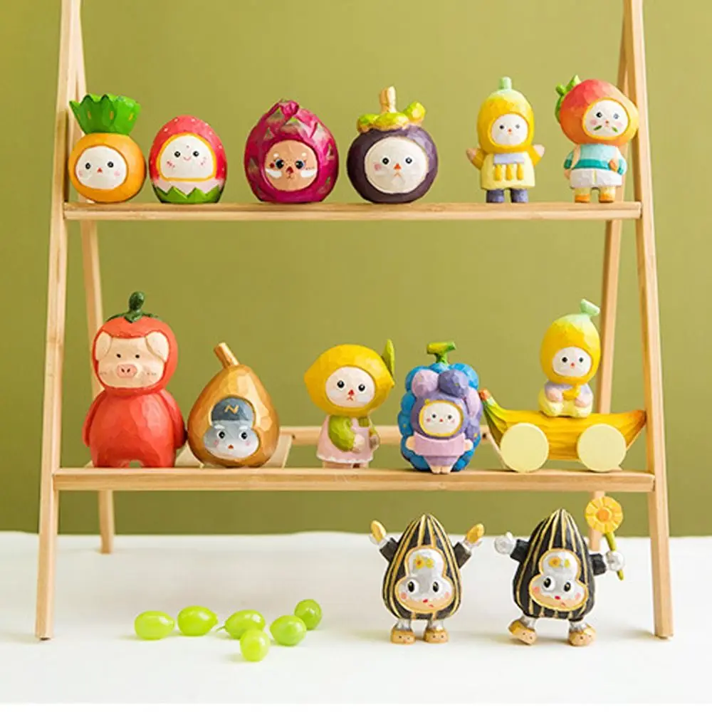 Solid Wood Wood Carving Fruit Ornament Simple Style Small Painted Cartoon Fruit Sculpture Cute Handmade