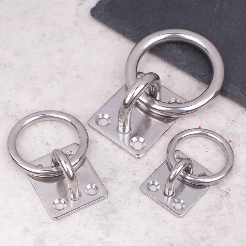 304 Stainless Steel Marine Eye Plate Hook with round Ring Lashing Tie down for Boat Yacht Square Hardware 5/6/8mm